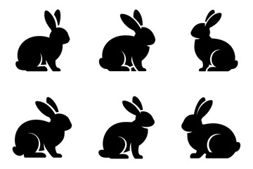 Black rabbit silhouette set easter bunny collection