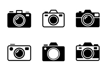 Camera icon set photography equipment vector image