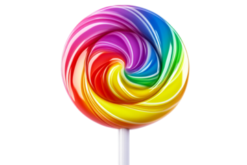 Colorful Spiral Lollipop Candy on Stick, Sweet Treat, Cut Out Transparent