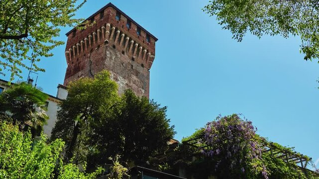 Scaliger Tower of Porta Castello in historic center of Vicenza, Italy