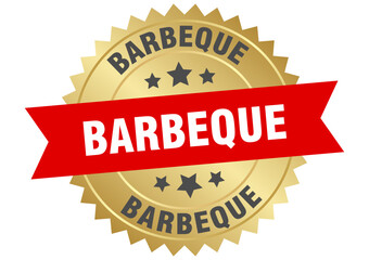 barbeque. barbeque round red and gold label isolated on transparent background