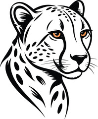 Black and white vector illustration of a cheetah head depicting wildlife and big tiger