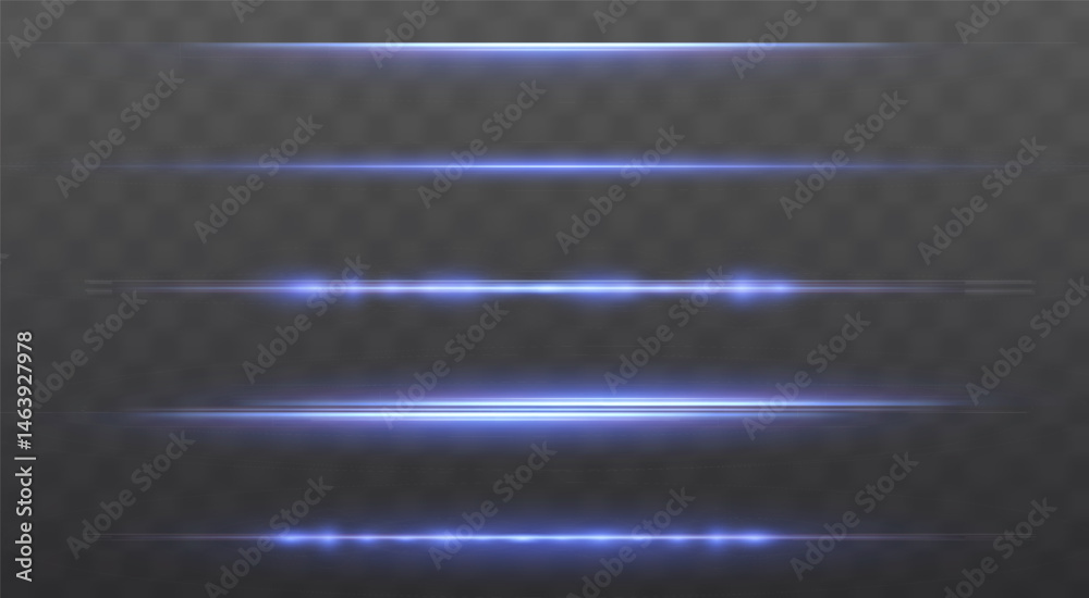 Poster glowing blue light streaks with sparkles and flares on a transparent background. a dynamic, futurist