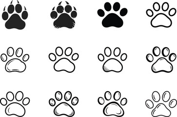 Fototapeta premium Paw Print Icon Set - Animal Footprint Vector illustration design.