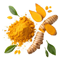 Creative layout made of turmeric isolated on white background