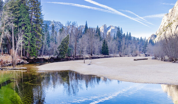 Peaceful trees reflecting in the water Yosemite National Park