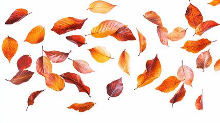 vibrant dry autumn leaves floating in the mid-air on white background.ai 