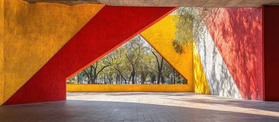 Naklejka premium Modern Architecture Building with Geometric Colorful Design and Park