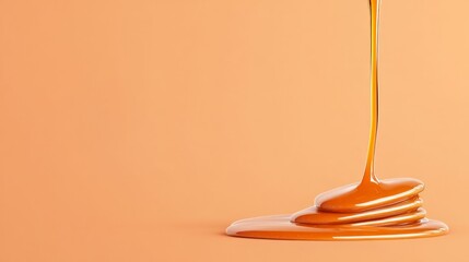 Golden honey flows gracefully onto a flat surface, highlighting its viscous texture and inviting color, perfect for food-related projects or culinary arts
