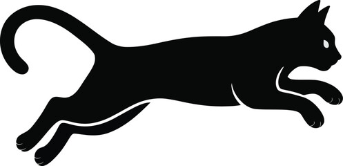 Silhouette of a black cat in a jumping position with dynamic and graceful movement