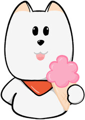 cute white puppy holding ice cream cone