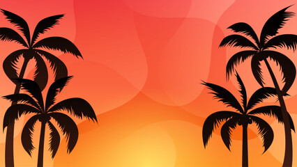 beautiful background of a summer sunset with silhouetted coconut trees