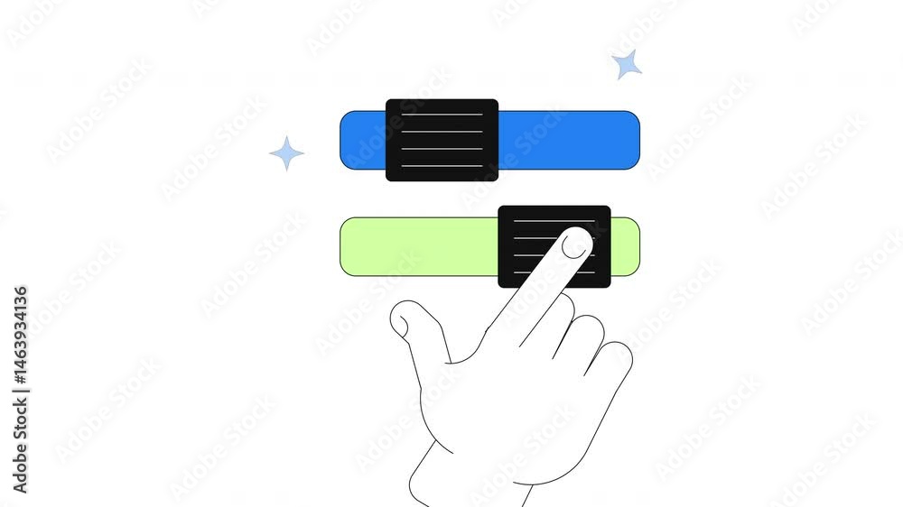 Poster interactive toggles to data study transition 2d onboarding ui animation. hand interacting with slide
