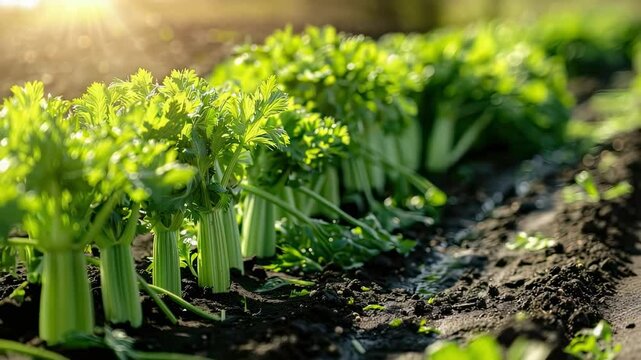 celery growing close-up. Selective focus