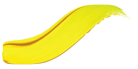  brushstroke of bright yellow paint on a white background with slight gradient effect design.