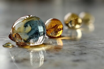 Macro Photography of Water Droplets on Smooth Marble Surface with Stunning Detail and Clarity