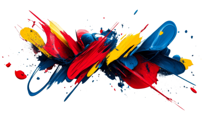 Vibrant primary color brush strokes splash, cut out transparent