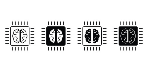 Artificial Brain Microchip Icon Set Black and White Vector Graphics Design