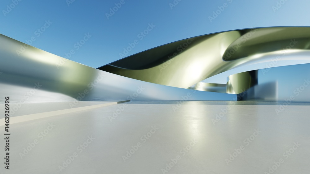 Poster 3d illustration of abstract minimal architecture background, geometric architectural with curve design, Car presentation