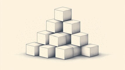 Obraz premium Illustration of a stack of twelve white, square blocks arranged in a pyramid shape