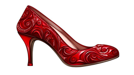Obraz premium Elegant ornamented red high heel footwear, cut out transparent