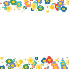 Colorful cute floral frame. Naive art, hand drawn children illustration. Doodle flowers border.
