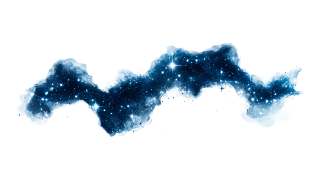 Abstract cosmic cloud nebula shape on black background, cut out transparent