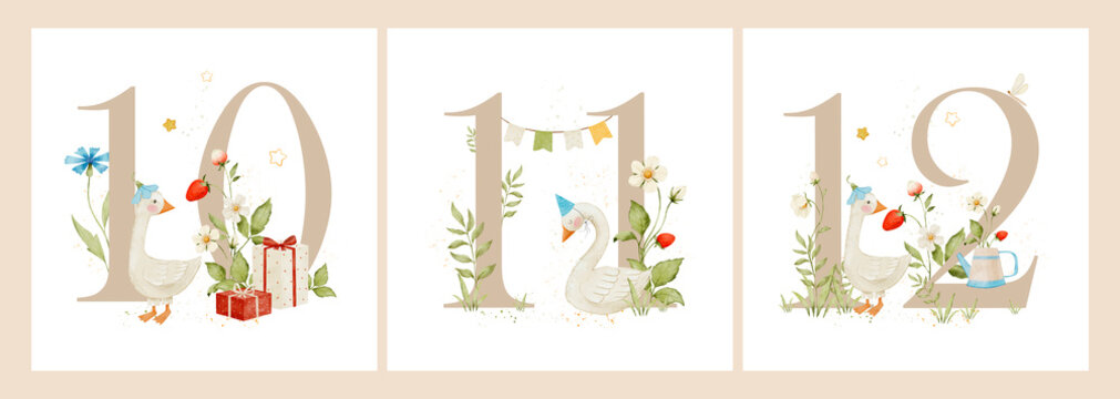 Watercolor milestone cards illustration for kids