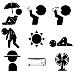 夏の危険、対策、予防のピクトグラム