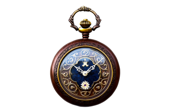 Ornate Pocket Watch with Purple Gemstone Element, cut out transparent