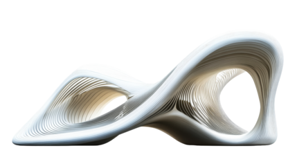 Sculpture with many thin curved white layers, cut out transparent