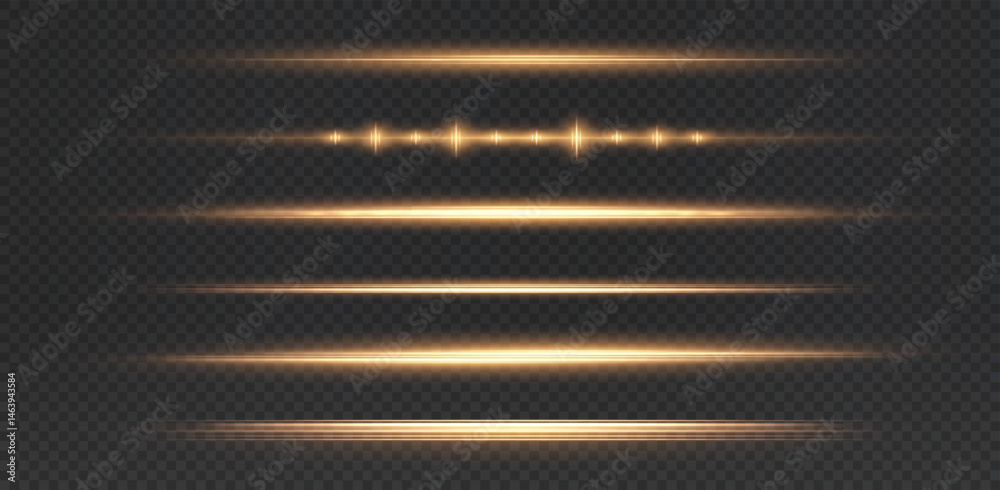 Poster golden glowing streaks with sparkles and flare on a dark transparent background. a dynamic, abstract