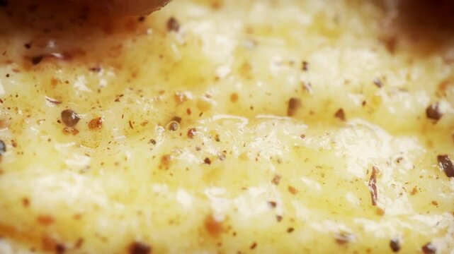Bread and butter pudding rotating extreme close up stock footage