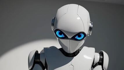 Humanoid robot in neutral backdrop conveys artificial intelligence potential innovation modern possibilities opening perspectives about future technology and deep change