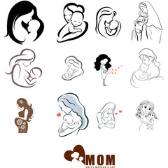 Mother and Baby Silhouette Vector Set