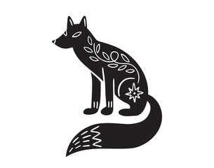 fox silhouette monochrome with patterns illustration. Trendy creative fabulous mystic folklore 