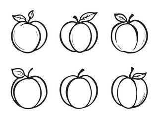 peaches with leaves minimal line art illustration