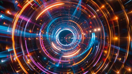 Long exposure shot of a vibrant spinning Ferris wheel at night, capturing colorful lights and motion blur, perfect for travel, festival, and nightlife themes.