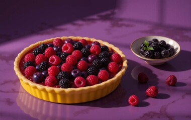 Pie background image with raspberries and blackberries, bread, meals, food, cooking, flour, banner texture advertising poster