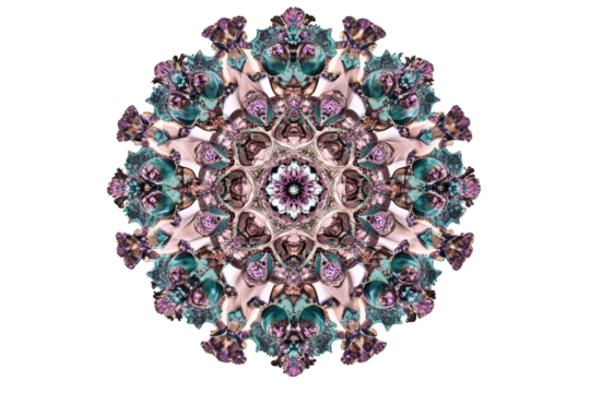 Intricate ornate mandala, kaleidoscopic visual, cut out transparent