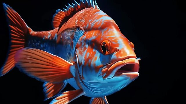 Vermilion rockfish swimming in dark water