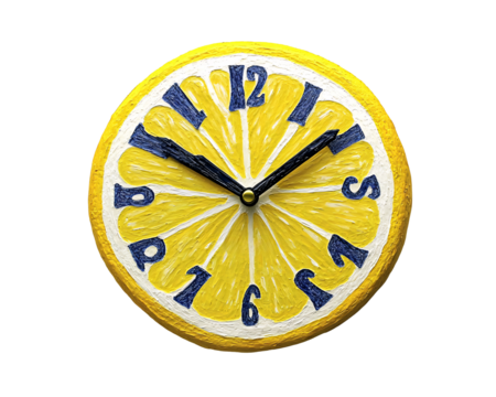 a clock with a lemon slice