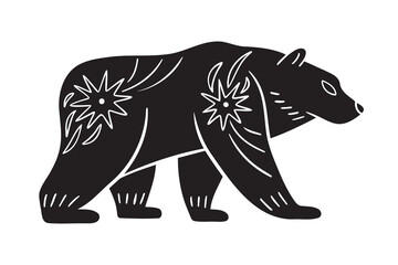 head emblem silhouette monochrome with patterns illustration. Trendy creative fabulous mystic folklore 