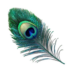 Obraz premium Peacock Feather Shimmering Color, Isolated, Cut out transparent