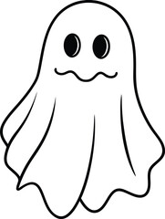 Cute Spooky Ghost Line Art Simple Halloween Design Illustration