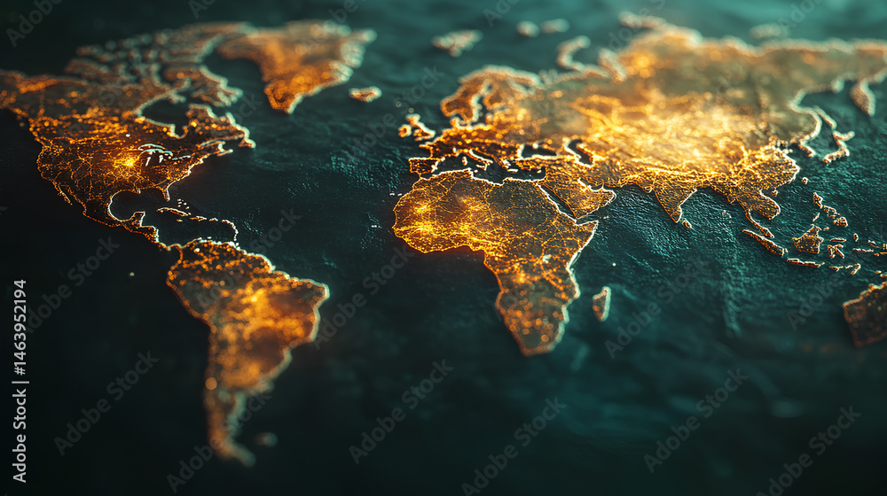 Sticker abstract world map concept of global network and connectivity international data transfer and cyber 
