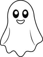 Cute Spooky Ghost Line Art Simple Halloween Design for Cards Prints and Web