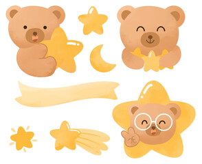 Bear star elements hand drawn illustration for birthday design project