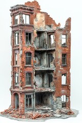 Ruined Brick Building Against White Background