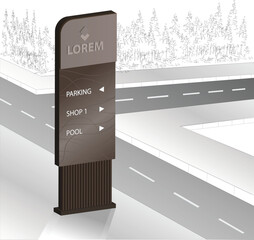 Wayfinding system 3D signage mockup set Direction signs Exterior and interior way finding design